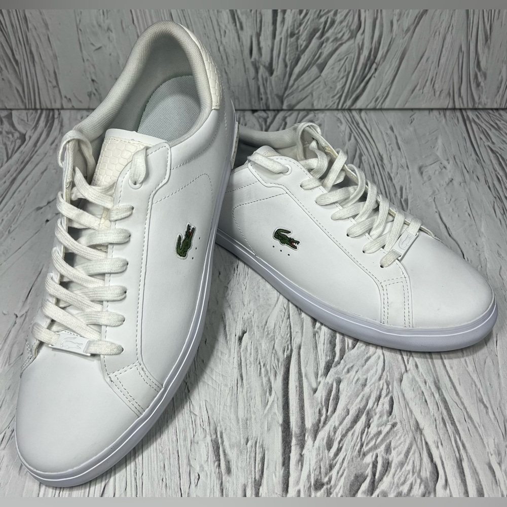 Lacoste Men's Powercourt-1121-1 Sneakers Burnished Leather Shoes White Size 13